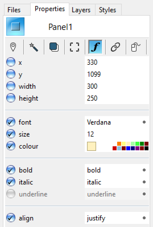 
 font tab | properties palette